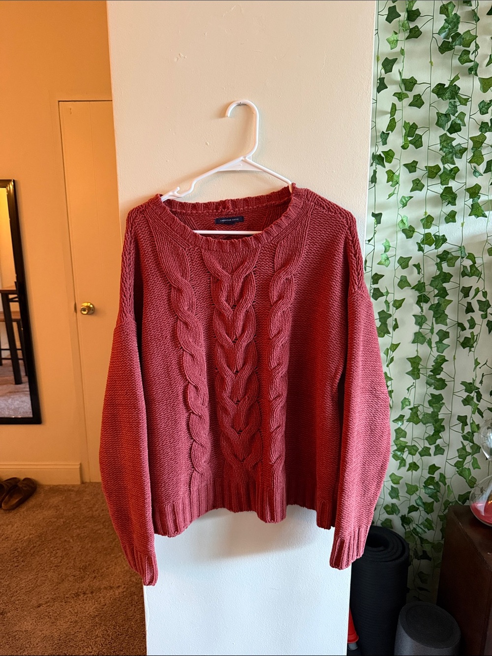 American Eagle Outfitters Cable Knit Crewneck Sweater - Dusty Rose